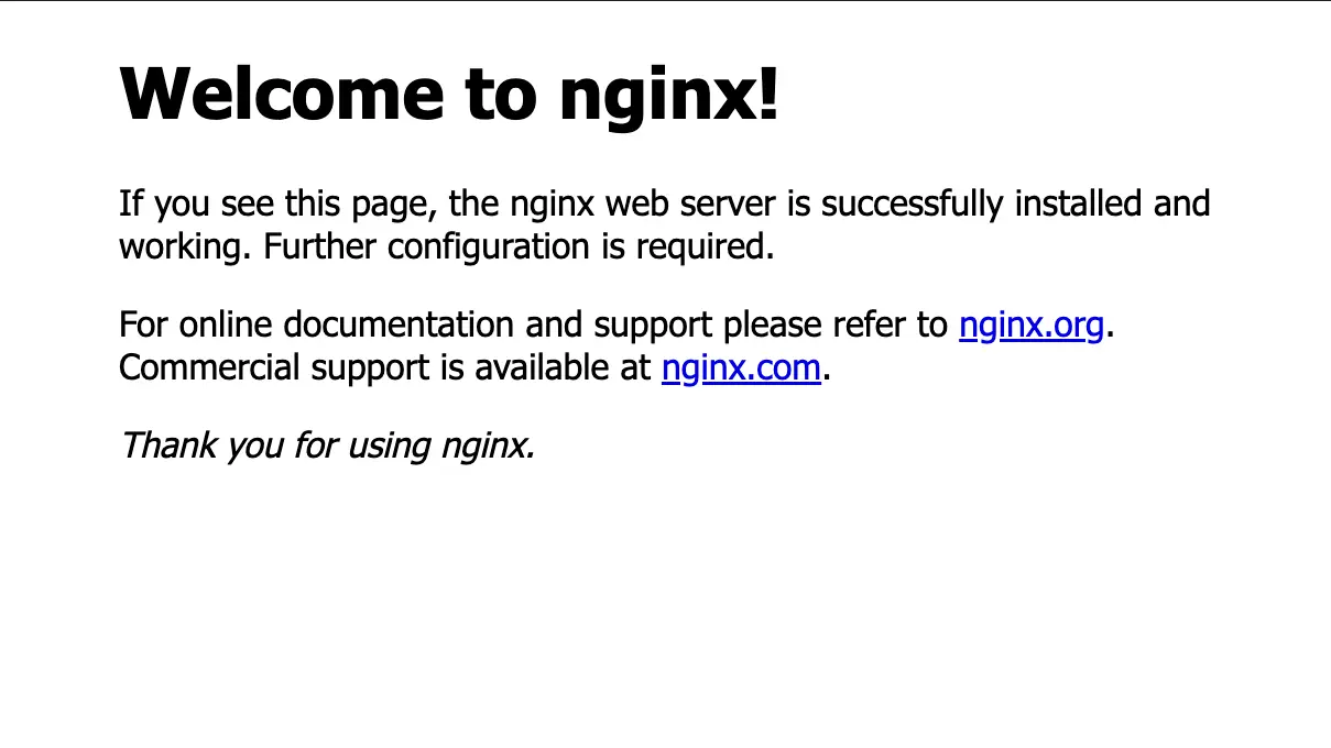 Welcome to nginx!と表示されているnginxのデフォルトページのスクリーンショット